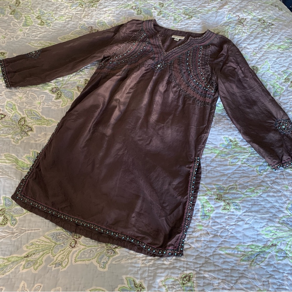 Coldwater Creek Purple Silk Beaded Tunic